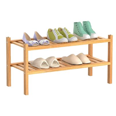 Bamboo Shoe Rack 2-Tier Organizer-Stackable Storage Shelf with Multi-Function Combinations-Free Standing Shoe Racks for Closet,Entryway,Hallway,Bathroom,Living Room Shoe Organization (Natural, 2-Tier)