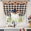 Stars Tie Up Curtain for Kitchen Adjustable Balloon Window Shade 45 Inch Length Independence Day American Flag Black White Plaid Rod Pocket Curtain Drape for Bedroom Living Room 52"x45" Valance view 3