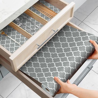 Gopas Drawer and Shelf Liner for Kitchen Cabinets Non-Adhesive, Non-Slip Cabinet Liner Shelf Paper Strong Grip Waterproof Easy to Clean for Kitchen Shelves Cupboard, Gray Lantern,12IN X 20FT