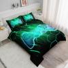 Axolotl Gamepad Comforter Set Queen Size,Number Video Gaming Gamer Bedding Set,Boys Game Console Comforter Set,Geometry Hexagonal Bedding Set for Teens Men Adults,1 Quilt 2 Pillowcases,Green Black view 2