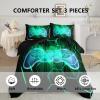 Axolotl Gamepad Comforter Set Queen Size,Number Video Gaming Gamer Bedding Set,Boys Game Console Comforter Set,Geometry Hexagonal Bedding Set for Teens Men Adults,1 Quilt 2 Pillowcases,Green Black view 3