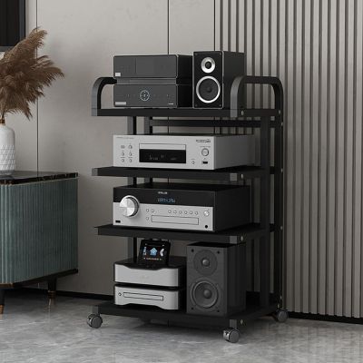 Movable 3/4/5 Tier AV Media Stand Corner Shelf Adjustable Storage Rack Floor-Standing Multi-Function Shelf Cabinet Component Cabinet Stereo Audio Rack Stand Tower Perfect for Home/Office/DJ/Theater (