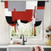Abstract Tie Up Curtain for Kitchen Adjustable Balloon Window Shade 63 Inch Length Modern Abstract Art Red Grey White Color Blocks Rod Pocket Curtain Drape for Bedroom Living Room 46"x63" Valance view 3
