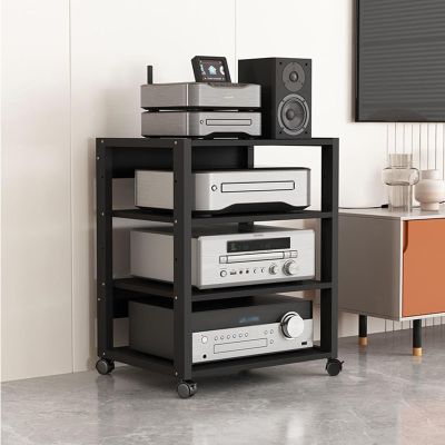 3/4/5 Tier Audio Rack CD Media Player Stand Audio/Video Component Cabinet Floor-Standing Movable Storage Shelf, Wooden Corner Component Cabinet Stereo Audio Rack with Wheels for Home/Office/Theater (