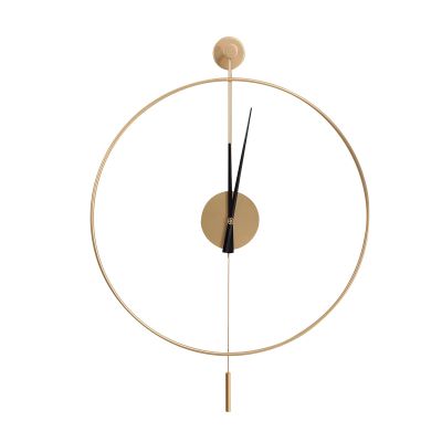 FFanhia Classical Large Decorative Wall Clock with Pendulum, Modern Round Non-Ticking Silent Metal Wall Clock for Living Room, Bedroom, Study, Office, 23.6" (Gold)