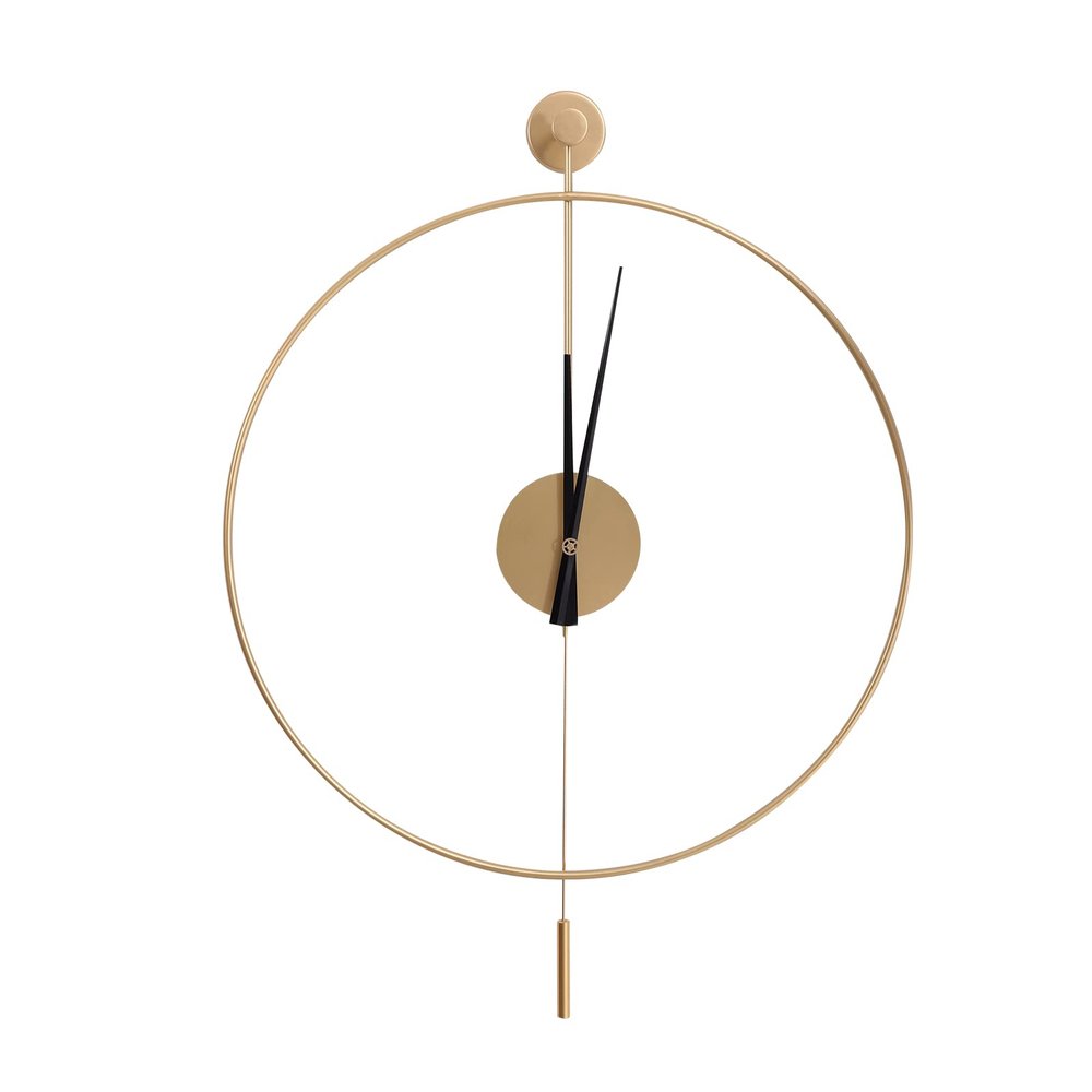FFanhia Classical Large Decorative Wall Clock with Pendulum, Modern Round Non-Ticking Silent Metal Wall Clock for Living Room, Bedroom, Study, Office, 23.6" (Gold)