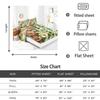King Fitted Sheet, Ultra Soft Smooth Bed Sheets Set - Deep Pockets 16" - 4 Piece Set 1 Fitted Sheet, 1 Flat Sheet and 2 Pillowcases, Simple Geometric Flowers Bedding for Adult Childrengreen view 3