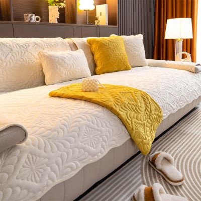 LRIKOEU Solid Color Quilted Couch Cushion, Flannel Sofa Slipcover Furniture Protector, Non Slip Sofa Covers Washable Couch Cover for 1 2 3 4 Cushion Couch,Sectional Couch Covers for Pets