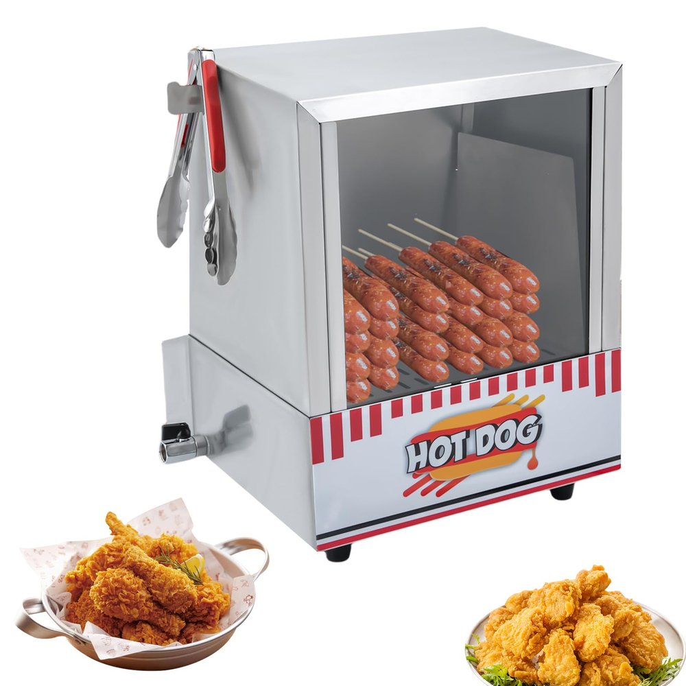 20L/ 5.28 gal Hot Dog Steamer Countertop Hot Dogs & Buns Display Case Electric Stainless Steel Bun Cooker Temperature Control Food Warmer with Acrylic Window
