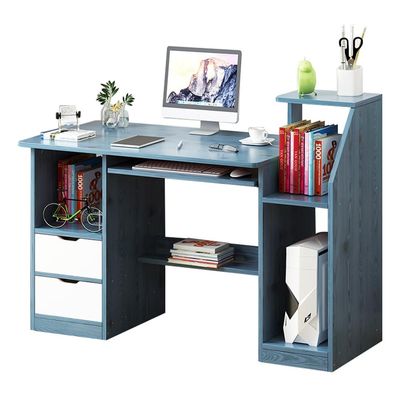 Wooden Writing Computer Desk Multifunction PC Desk Home Study Desk with Storage Bookshelf, Easy to Assemble Writing Workstation for Home Office (Color : Blue)