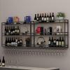BYJSJY Bar Liquor Shelves Shelf with Glass Holder,LED Wine Racks Wall Mounted,Bar Floating Wall Shelves,Metal Hanging Wine Glass Holder,Wine Display Storage Rack,for Kitchen,Living Room,Home,Cafe (Co view 4