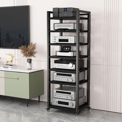 5/6/7/8-Tier Audio Video Media Stand, Modern AV Cabinet, CD Rack Entertainment Stereo Component Organizer Home Office Multifunction Movable Storage Cart with Wheels (Color : 7-Tier)