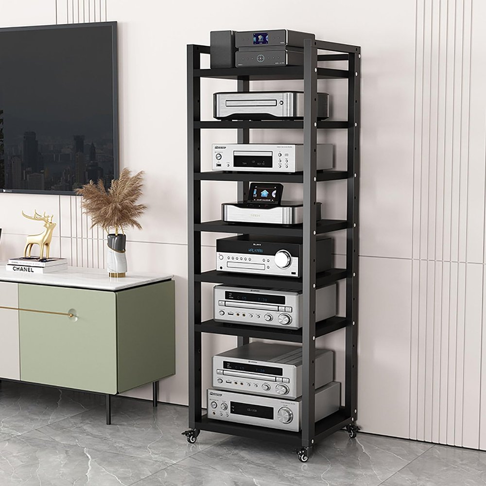 5/6/7/8-Tier Audio Video Media Stand, Modern AV Cabinet, CD Rack Entertainment Stereo Component Organizer Home Office Multifunction Movable Storage Cart with Wheels (Color : 7-Tier)
