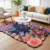 Handmade Floral Irregular Wool Area Rug | Vibrant Multicoloured Garden Flowers on Navy Background, Soft Plush, Durable & Thick | Perfect for Living Room, Bedroom Decor (Navy, 2.6' x 12') view 2