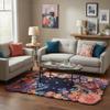 Handmade Floral Irregular Wool Area Rug | Vibrant Multicoloured Garden Flowers on Navy Background, Soft Plush, Durable & Thick | Perfect for Living Room, Bedroom Decor (Navy, 2.6' x 12') view 4
