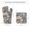 4 Pcs Oven Mitts and Pot Holders Heat Resistant Kitchen Oven Mitts with Pot Holders Beige Floral Pattern Microwave Gloves Non-Slip Kitchen Hot Pads Set for Baking Cooking BBQ view 2