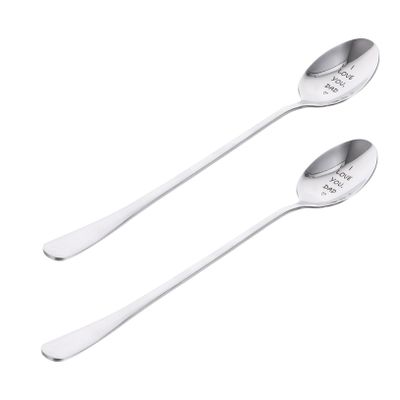 Hoement 2pcs Handle Stainless Steel Soup Spoons for Kitchen Tableware Design Father Day Comfortable Grip for Serving Soup and More
