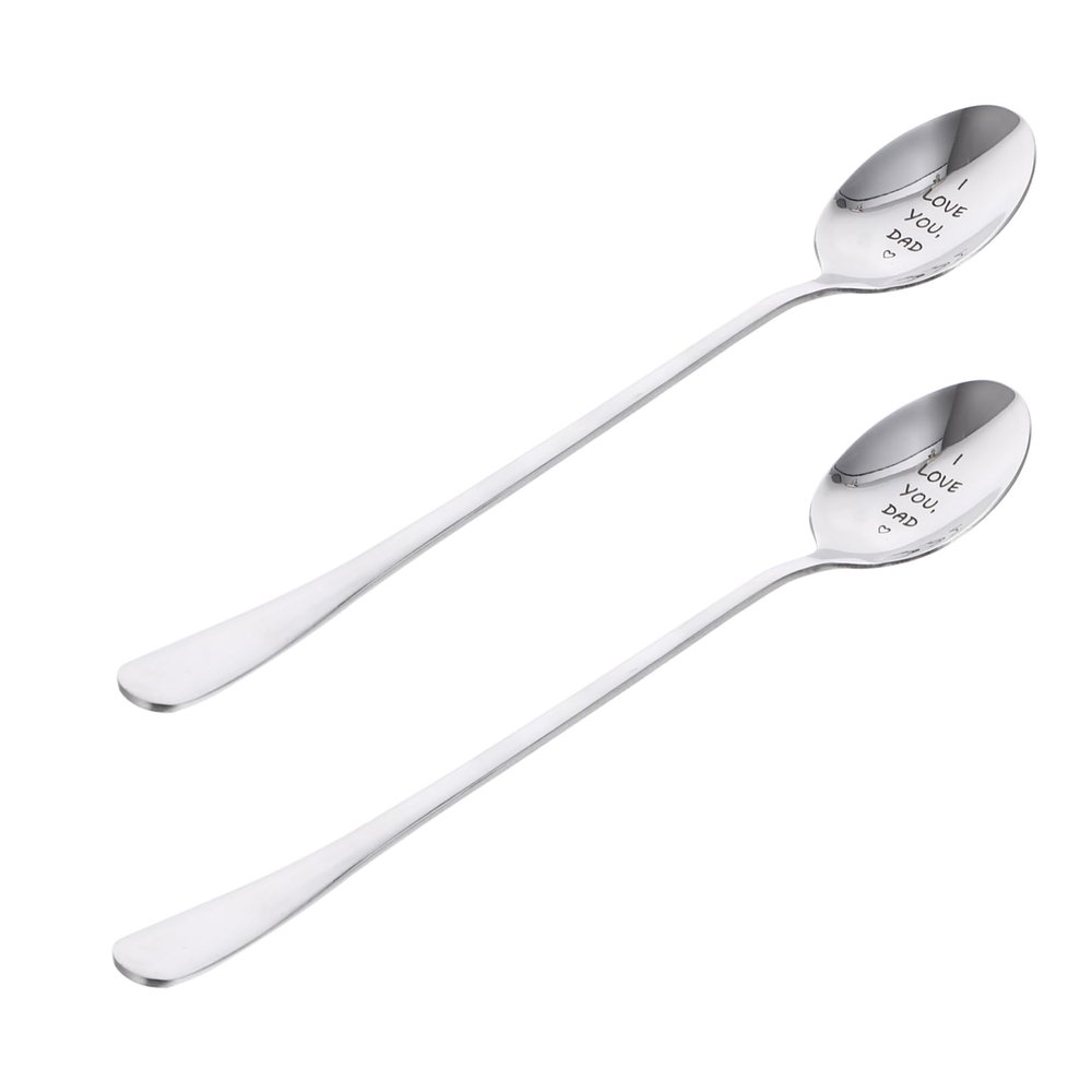 Hoement 2pcs Handle Stainless Steel Soup Spoons for Kitchen Tableware Design Father Day Comfortable Grip for Serving Soup and More