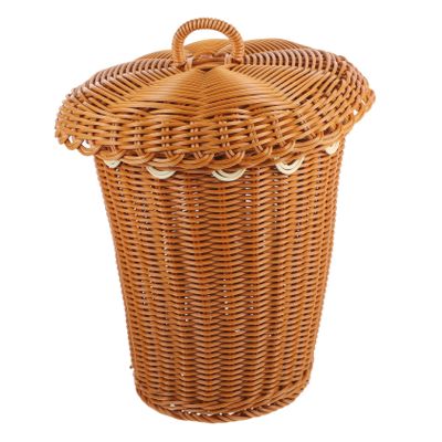 MAGICLULU Woven Laundry Basket with Lid Decorative Storage Organizer for Sundries Compact Round Design for Bathroom Kitchen and Bedroom Use Imitation Rattan Material
