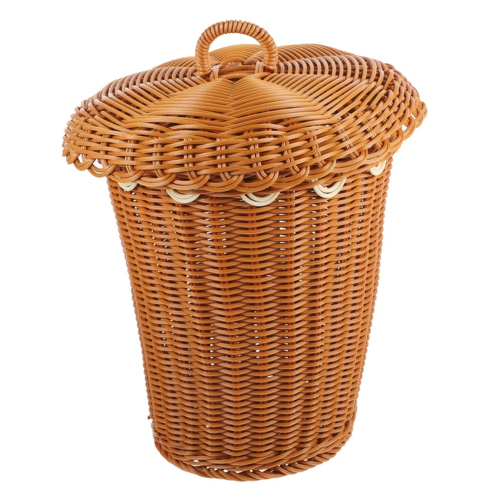 MAGICLULU Woven Laundry Basket with Lid Decorative Storage Organizer for Sundries Compact Round Design for Bathroom Kitchen and Bedroom Use Imitation Rattan Material