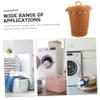 MAGICLULU Woven Laundry Basket with Lid Decorative Storage Organizer for Sundries Compact Round Design for Bathroom Kitchen and Bedroom Use Imitation Rattan Material view 2