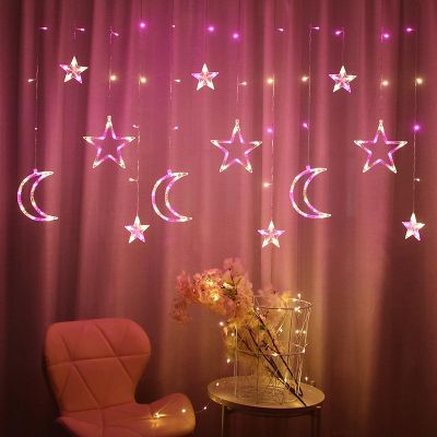 ZTIRUEMS LED Copper Wire Star Lights are Full of Stars, Christmas Day, Five-Pointed Stars, Curtain Lights, Stars and Moon Decorative Lights