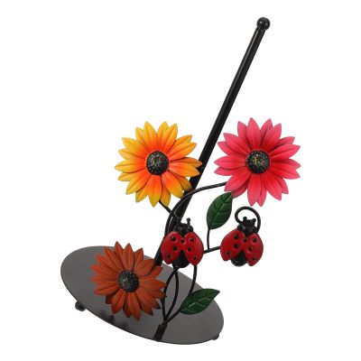 HOMSFOU Farmhouse Style Sunflower Tissue Holder Iron Kitchen Roll Stand for Countertop Stable Base for Paper Towels Decor Accessory