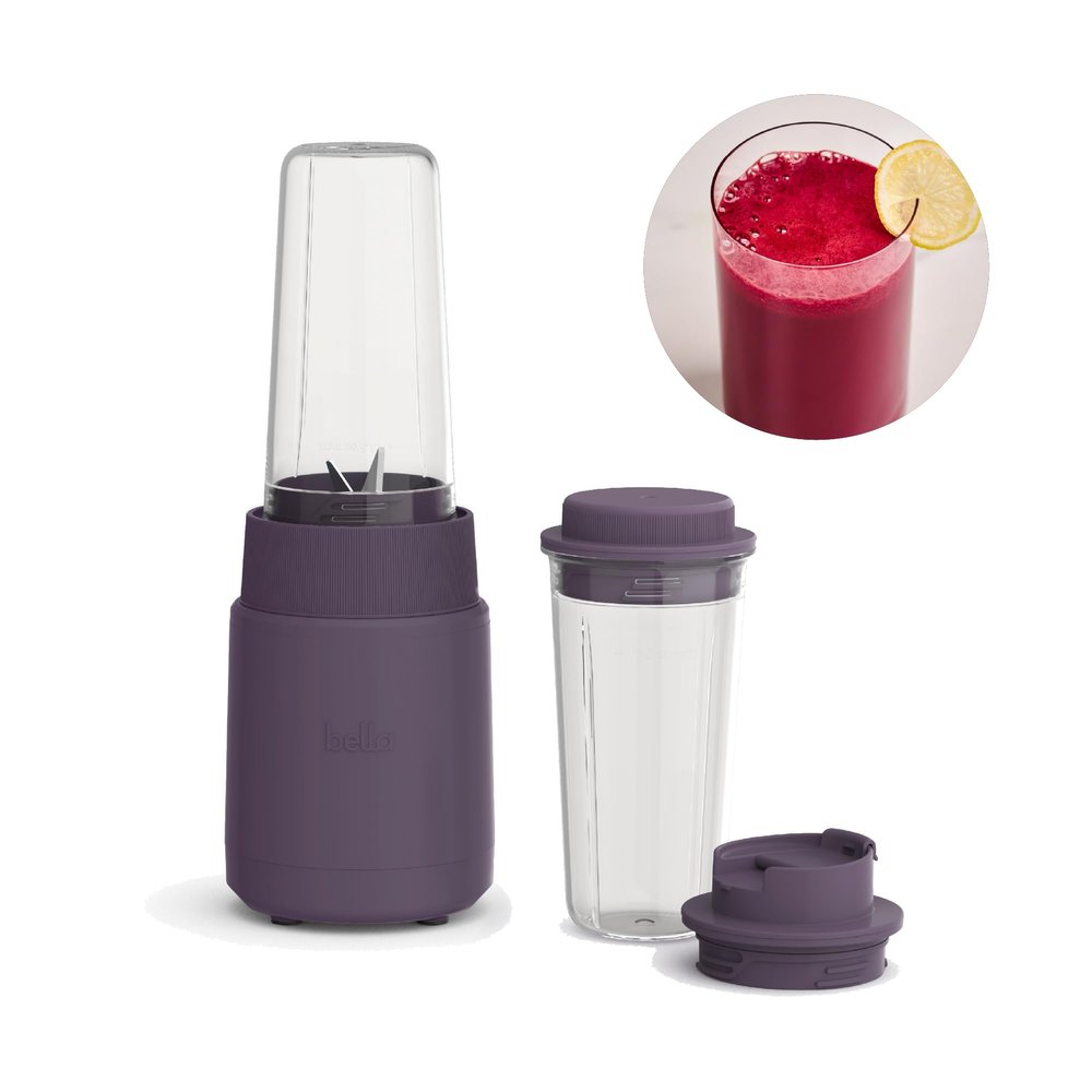 bella 6 Pcs Portable Rocket Blender, Juicer & Smoothie Maker, Press & Twist Design, EverGood & BPA Free Dishwasher Safe Parts, 4 Tip Stainless Steel Blade, Cord Wrap, 240 Watt Motor, Plum