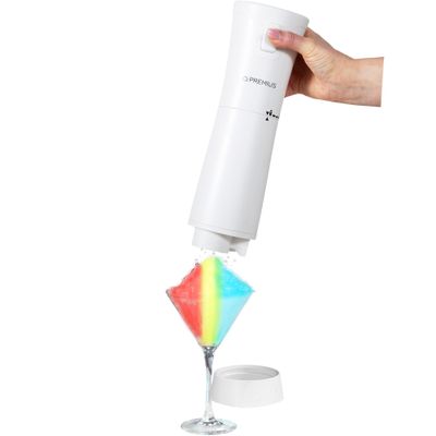 Cordless Shaved Ice Maker by PREMIUS  Lightweight, Rechargeable, Bonus Recipe Book, Resting Stand  Caribbean Shaved Ice! USB Cord Included  Up to 40 Snow Cones Per Charge! No Molds Needed! (White)