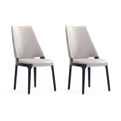 Manhattan Comfort Kara Modern Dining Chairs, Leatherette & Velvet Upholstery, Solid Beech Wood Frame, Commercial Grade, Fully Assembled Kitchen Furniture, Set of 2, Light Grey