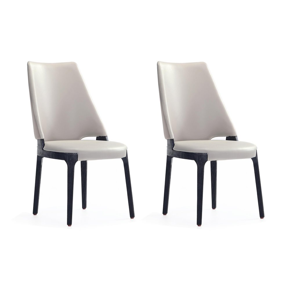 Manhattan Comfort Kara Modern Dining Chairs, Leatherette & Velvet Upholstery, Solid Beech Wood Frame, Commercial Grade, Fully Assembled Kitchen Furniture, Set of 2, Light Grey
