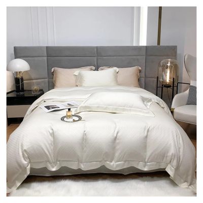 Bed, Super Soft Silkly Jacquard King Size Bedding Set Satin High-end Duvet Cover Set Double Bed Quilt Cover with Pillowcase