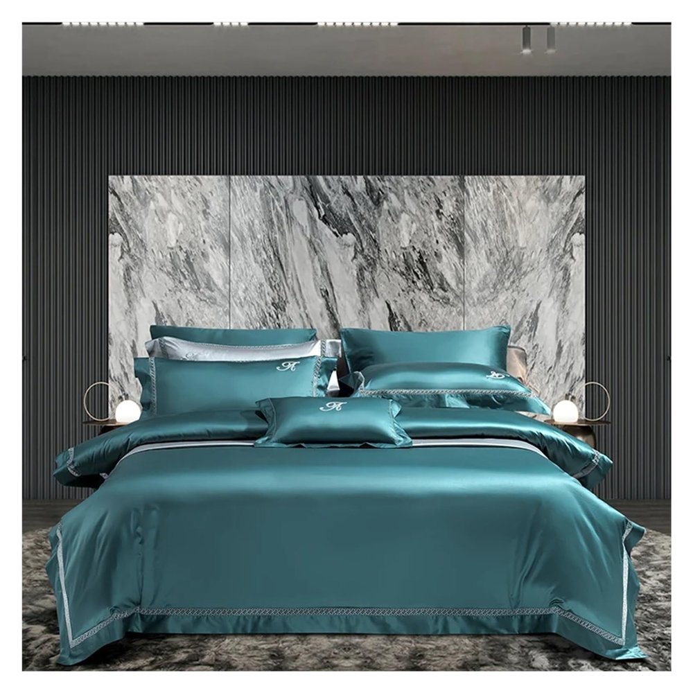 Bed, 4Pieces Queen King Size Bedding Set 1400TC Egyptian Cotton Embroidery bedlinen Bedsheet Set Duvet Cover Pillowcase