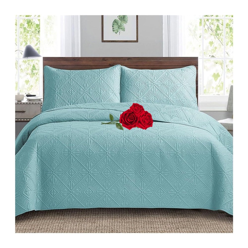 Bedcovers 240X260 Double Bed Set Bedspreads Coverlets Quilted Bedspread Double Size Comforter Throw, Breathable Summer Reversible Bedspread With 2 Pillowcases Bedspread 220X240 yc4 ( Color : Lake Blue