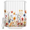 Orange Floral Shower Curtain Set with Hook 72"x72",Washable Cloth Polyester Fabric Shower+Curtain,Waterproof Bath Curtains for Bathroom,Showers,Bathtubs Watercolor Wildflower Botanical Herbs view 1