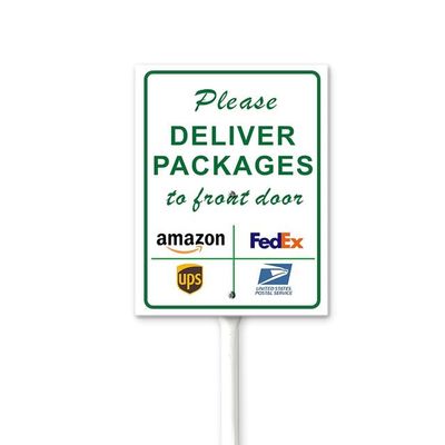 SRongmao Delivery Sign for Delivery Driver, Package Delivery Sign for Home, Please Deliver All Packages To Front Door, Metal Yard Sign with Stake Indoor Outdoor Signs for Home Garden Lawn 8X12Inch
