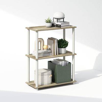 Furinno Turn-N-Tube Book Shelf, 3-Tier Bookshelf, Bookcase with Multipurpose Compact Display Rack, 11.6 x 23.6 x 29.6, for Living Room, Bedroom, Home Office, Sonoma Oak/White