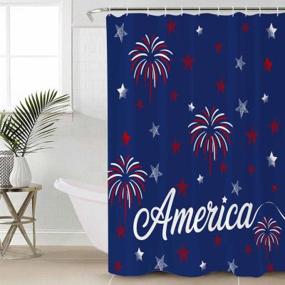 4th of July Shower Curtain Set with Hook 72"x72",Washable Cloth Polyester Fabric Shower+Curtain,Waterproof Bath Curtains for Bathroom,Showers,Bathtubs Freedom Stars Patriotic Memorial Day Navy Blue