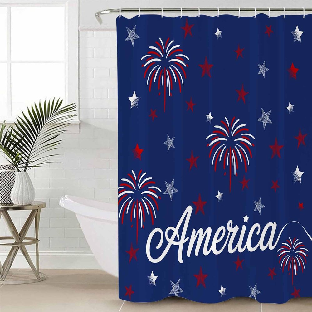 4th of July Shower Curtain Set with Hook 72"x72",Washable Cloth Polyester Fabric Shower+Curtain,Waterproof Bath Curtains for Bathroom,Showers,Bathtubs Freedom Stars Patriotic Memorial Day Navy Blue