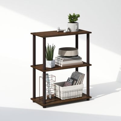 Furinno Turn-N-Tube Book Shelf, 3-Tier Bookshelf, Bookcase with Multipurpose Compact Display Rack, 11.6 x 23.6 x 29.6, for Living Room, Bedroom, Home Office, Walnut/Brown
