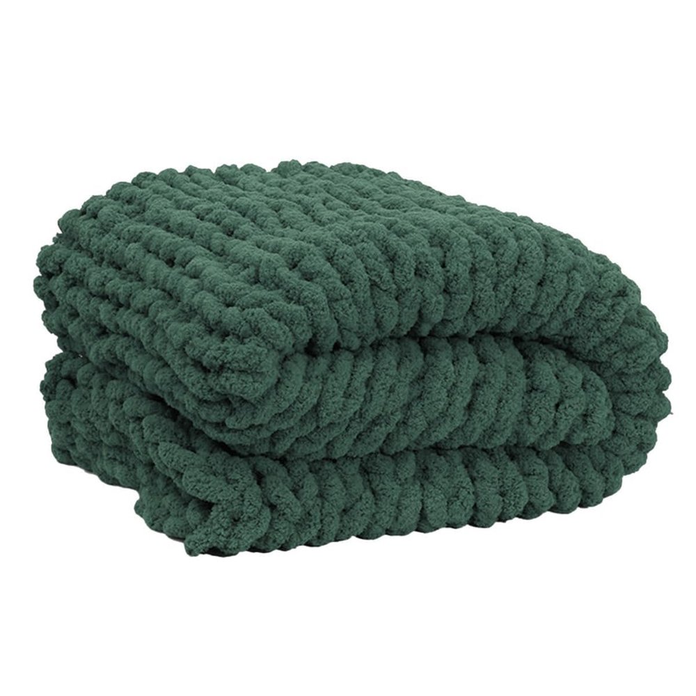 Gavilion Chunky Knit Blanket Throw, Soft Chenille Yarn Throw Blanket, Handmade Thick Cable Knit Crochet Blanket, Large Knit Chunky Throw Blanket for Couch Home Decor,Dark Green,59" x 59"