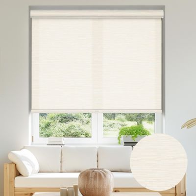 SEEUNANA Light Filtering Roller Blinds & Shades Linen Cordless Blinds for Windows with Jacquard Fabric, UV Protection Thermal Insulated Door Blinds, Easy to Install,Beige,71" W x 80" H