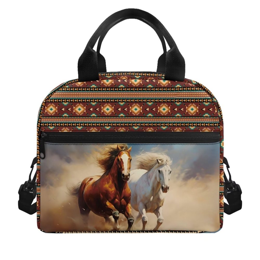 ZUXONGSY Horse Boys Lunch Bag 10-12/12-14 Years Old Aztec Lunch Box Kids Lunchbag with Pockets Man Insulated Lunchbox Food Handbags Lunch Tote Bag