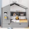 Merax Wood Full House Daybed with Trundle & Storage Shelves,Day Bed for Kids Boys Girls No Box Spring Needed Gray view 2