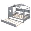 Merax Wood Full House Daybed with Trundle & Storage Shelves,Day Bed for Kids Boys Girls No Box Spring Needed Gray view 3