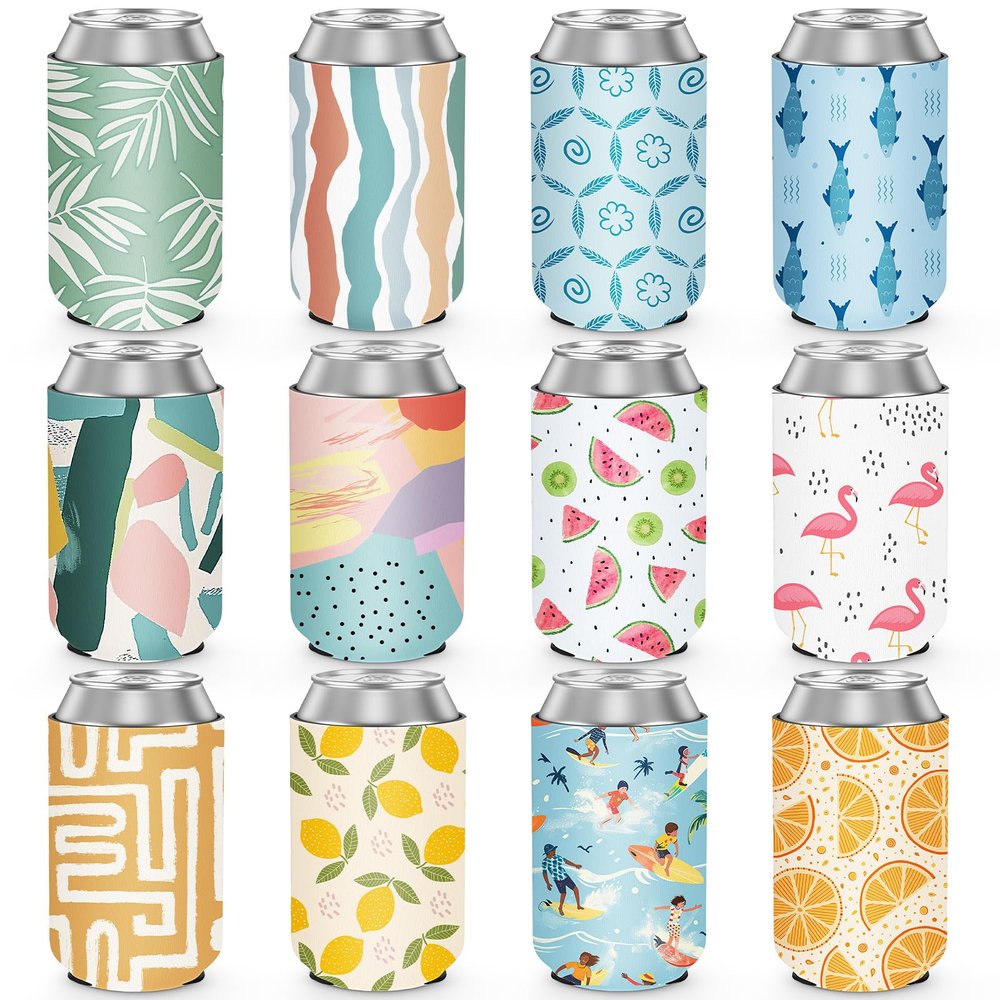 12 Pack Summer Can Cooler Sleeve Insulated Neoprene Can Coolers in Bulk, Beach Pool Bottle Can Drink Holder Party Decorations, Men Women Birthday Bachelorette Party Favor Gifts
