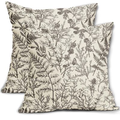 sorfbliss Dark Brown Floral Pillow Covers 18x18 Set of 2 Botanical Print Vintage Spring Flower Plant Cream Decorative Throw Pillow Cases Outdoor Farmhouse Cushion Covers Decor for Sofa Couch Bed