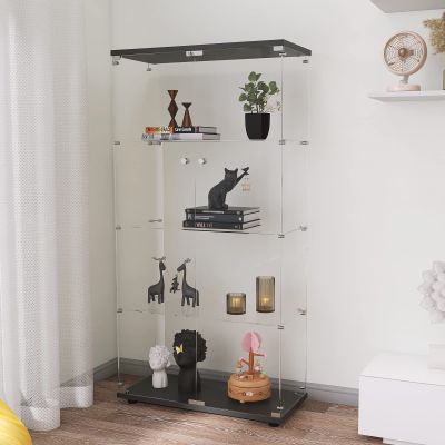 4-Shelf Glass Display Cabinet, Curio Cabinet with Two Glass Door, Floor Standing Bookshelf Tempered Glass Showcase Storage Organizer for Living Room, Bedroom, Office, Easy Assembly