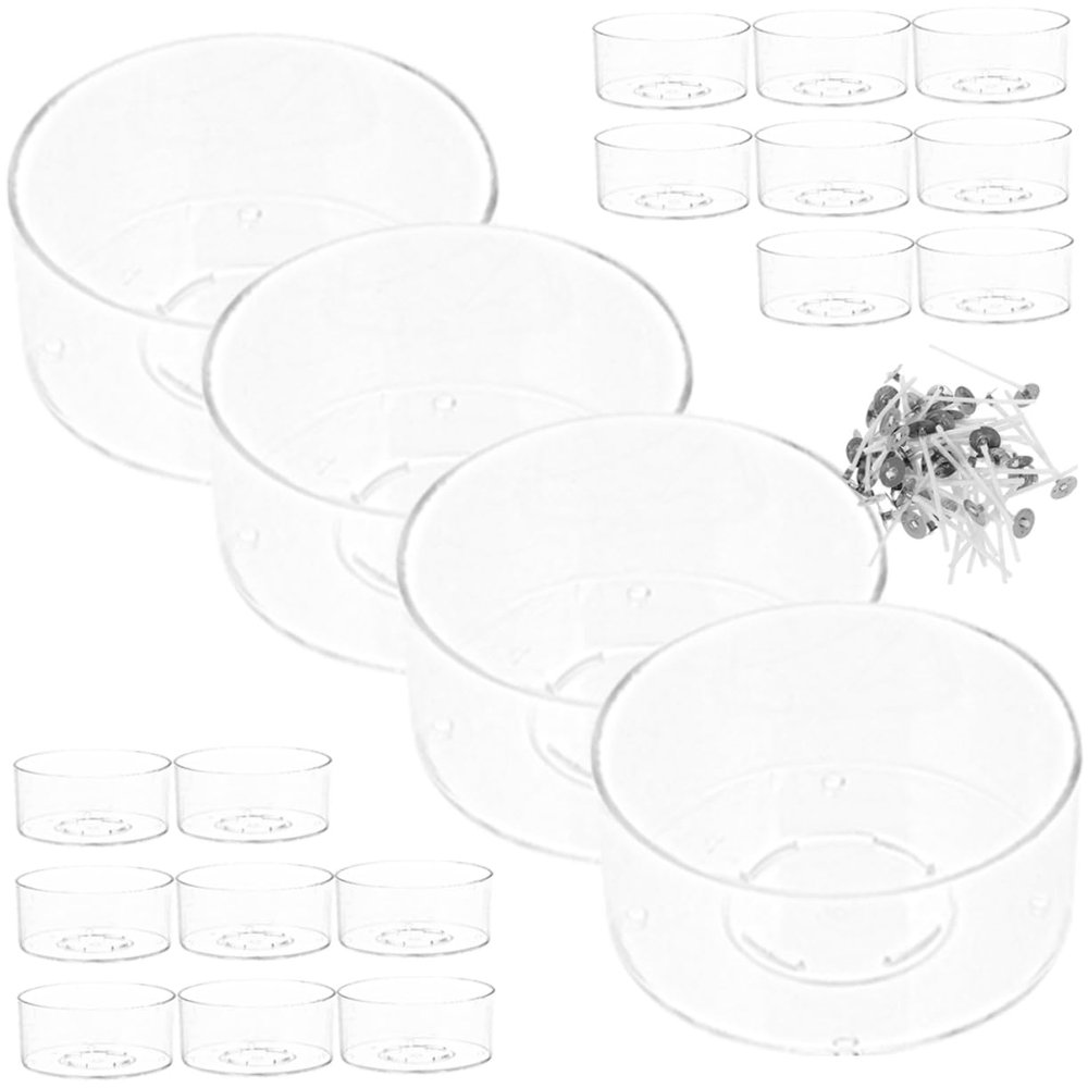 Hohopeti DIY Round Candle Holder Plastic Wax Melt Containers with Natural Wicks for Candle Making Party Decorations and Home Ambiance