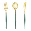 Lullaby 150PCS Gold Plastic Silverware Cutlery Set with Green Handle view 1